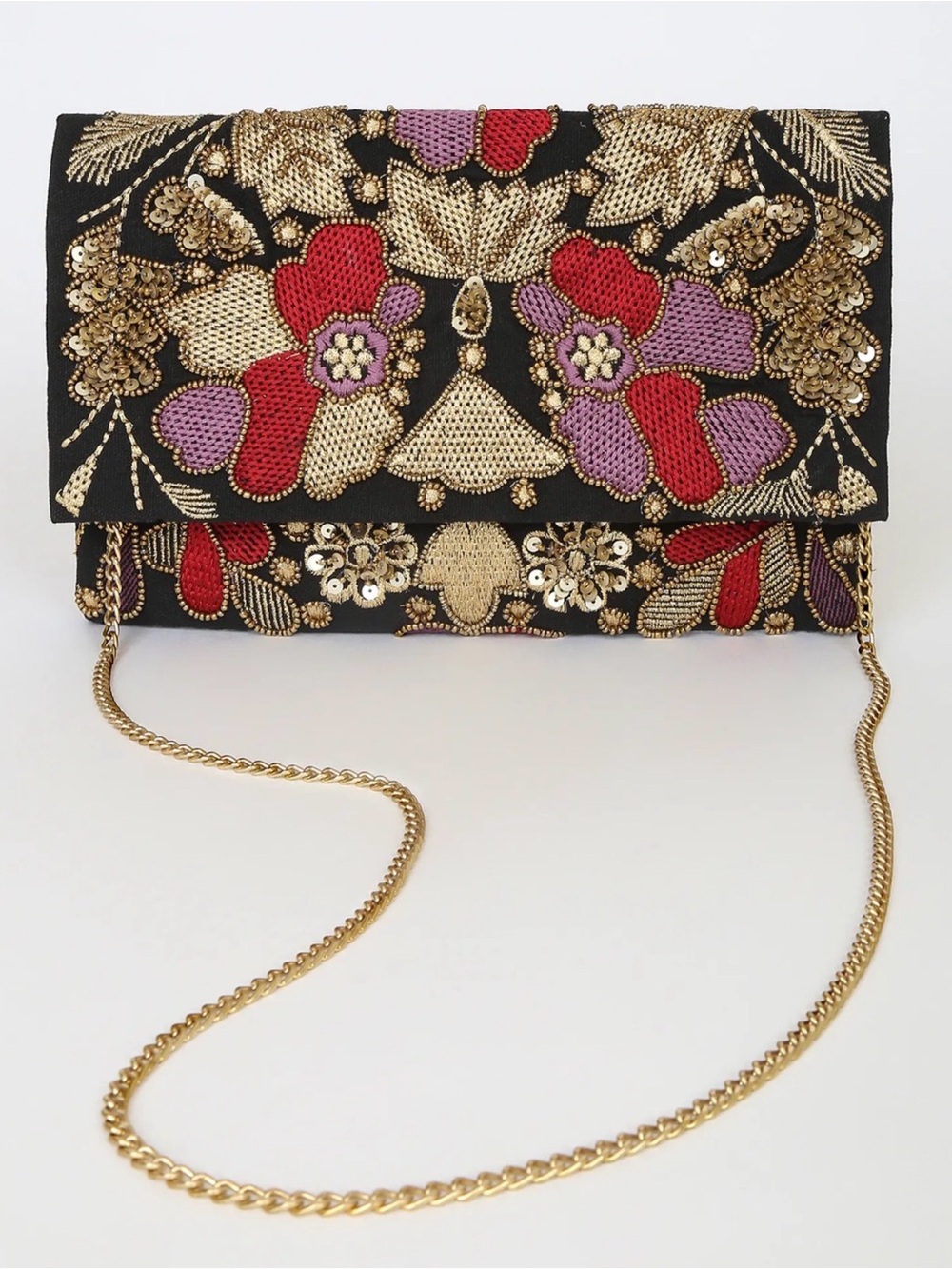 Lulus Beaded Embroidered Floral Clutch Crossbody Evening Bag - Picture 2 of 5